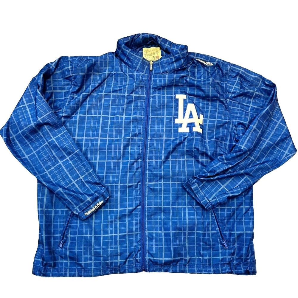 Mitchell & Ness LA Dodgers Jacket 4XL Blue Grid Plaid Windbreaker MLB Vtg Vibe‎